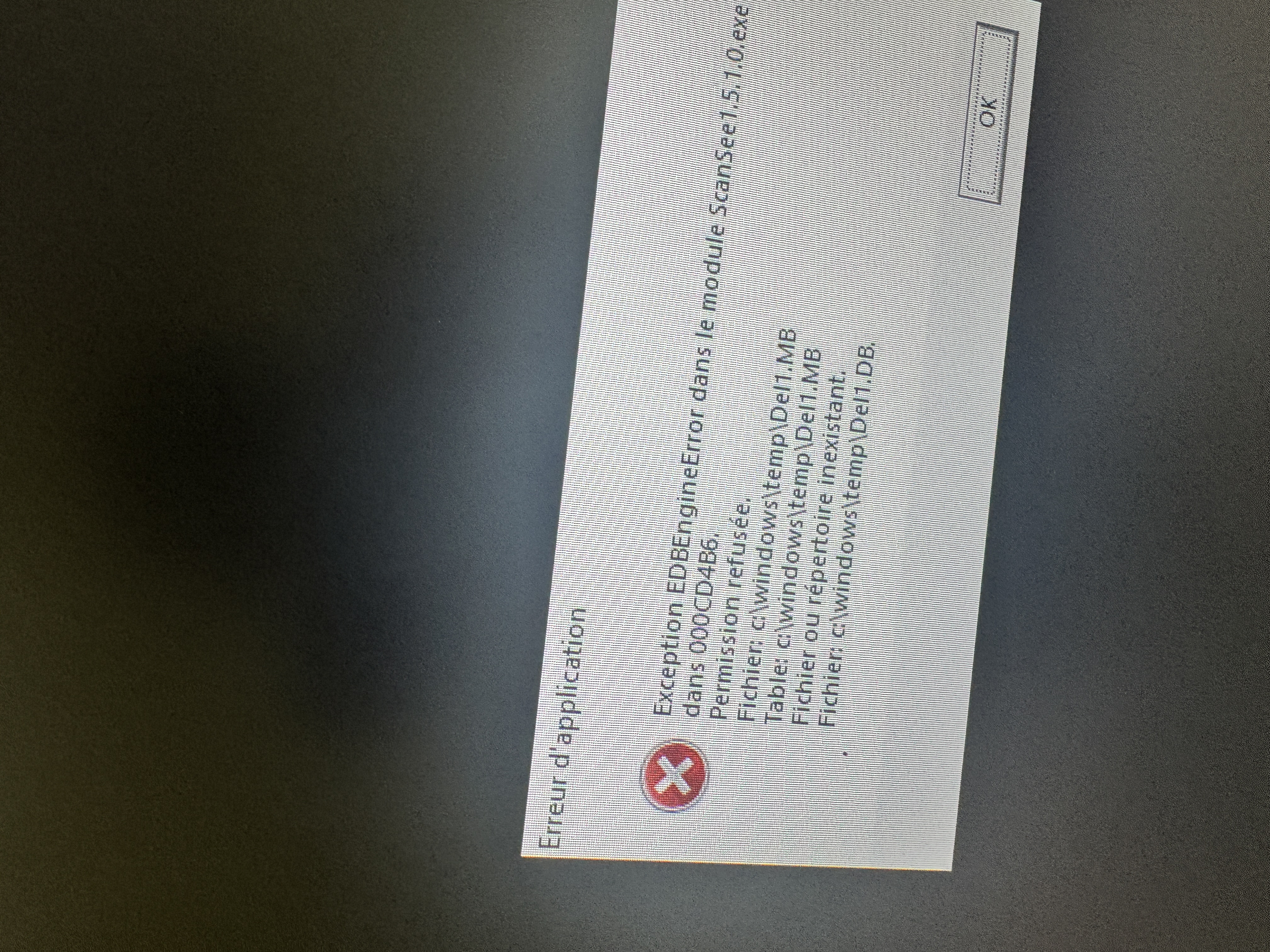 Erreur EDBEngineError ScanSee - résolution par suppression des fichiers temporaires Windows