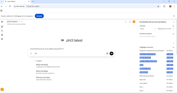 Exemple de conversation dans Open WebUI